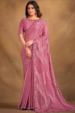 Pink Jacquard Georgette Designer Saree