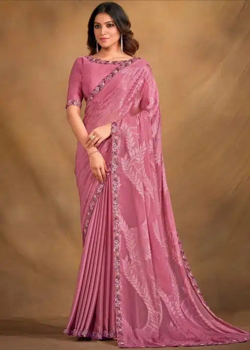 Pink Jacquard Georgette Designer Saree