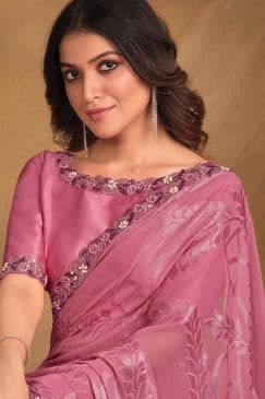 Alternative view of Pink Jacquard Georgette Designer Saree