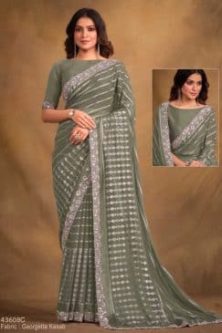 Sage Fancy Georgette Designer Saree