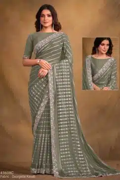 Sage Fancy Georgette Designer Saree