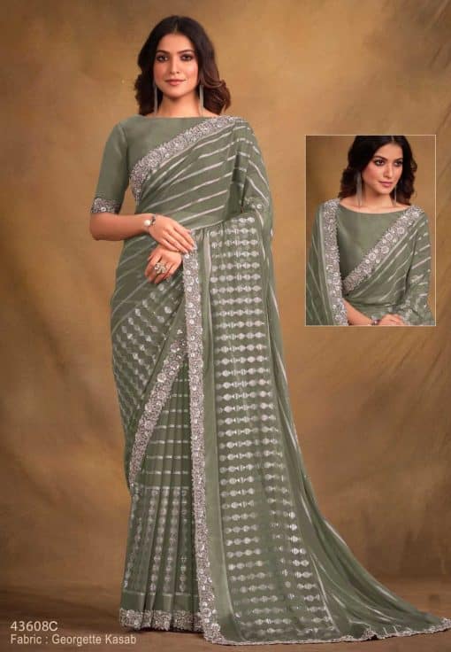 Sage Fancy Georgette Designer Saree
