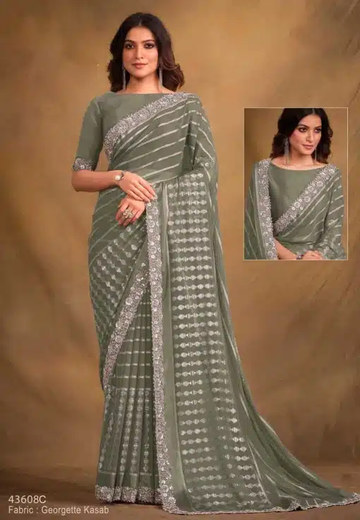 Sage Fancy Georgette Designer Saree