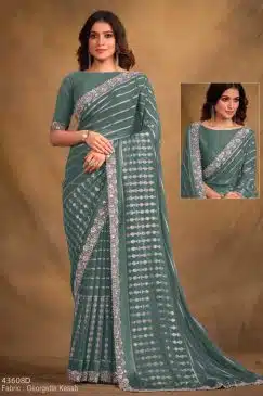 Teal Fancy Georgette Designer Saree