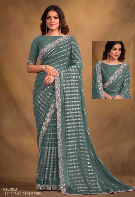 Teal Fancy Georgette Designer Saree