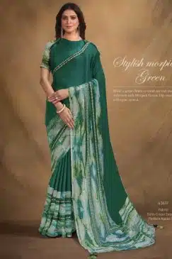 Green Satin Crepe Designer Saree