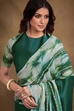 Alternative view of Green Satin Crepe Designer Saree