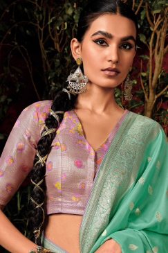 Alternative view of Mint Green Embroidered Silk Wedding Saree
