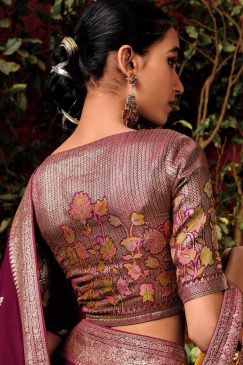 Alternative view of Wine Embroidered Silk Wedding Saree