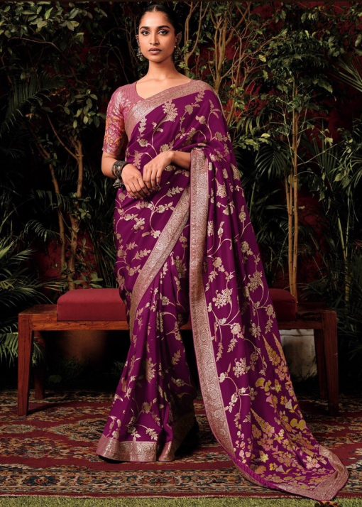 Wine Embroidered Silk Wedding Saree