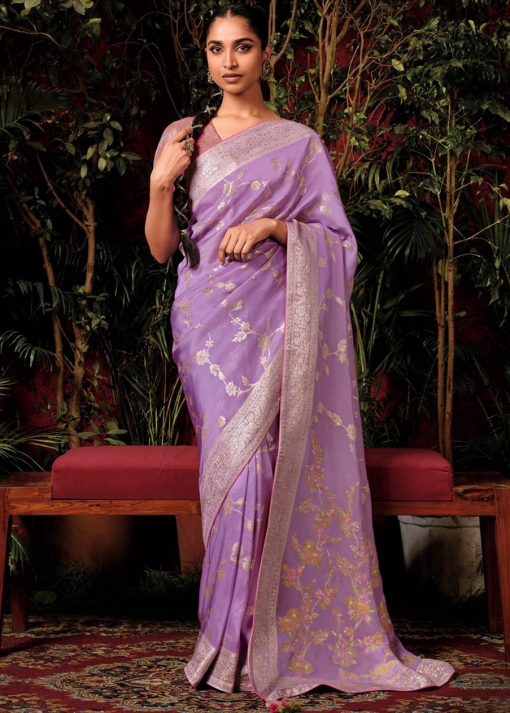 Lilac Embroidered Silk Wedding Saree