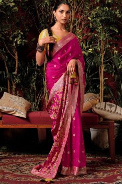 Dark Pink Embroidered Silk Wedding Saree