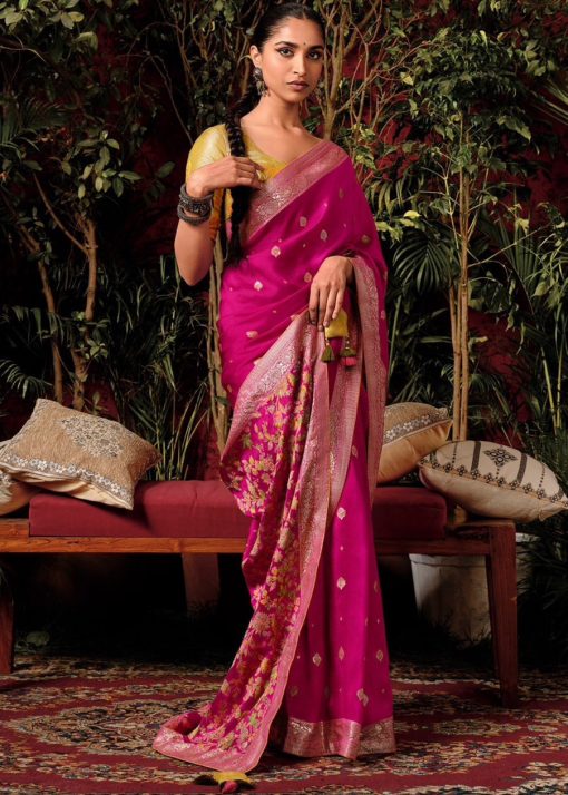 Dark Pink Embroidered Silk Wedding Saree