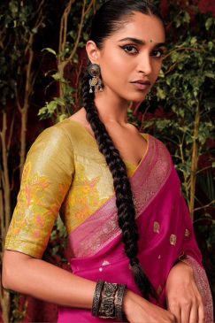 Alternative view of Dark Pink Embroidered Silk Wedding Saree