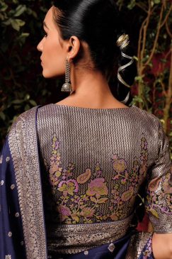 Alternative view of Navy Blue Embroidered Silk Wedding Saree