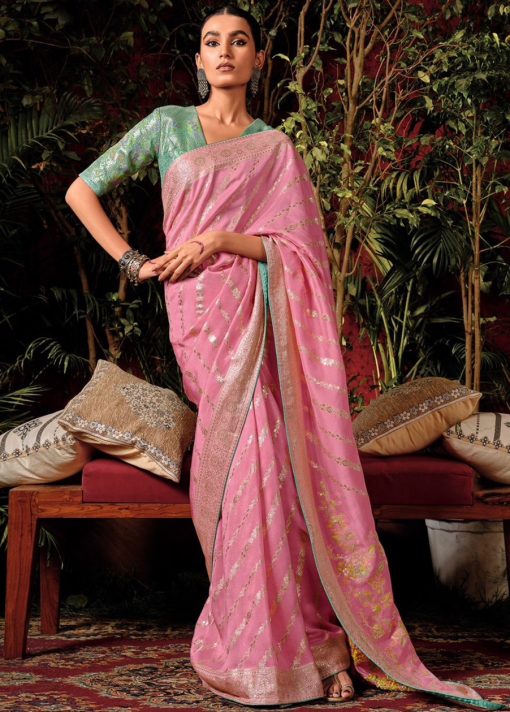 Baby Pink Embroidered Silk Wedding Saree
