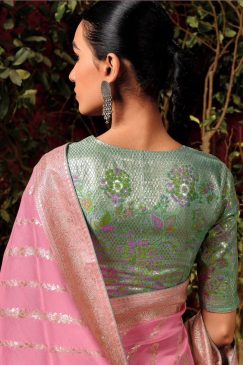 Alternative view of Baby Pink Embroidered Silk Wedding Saree