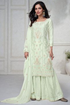 Mint Green Chinon Silk Designer Sharara Suit