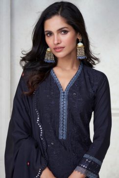 Alternative view of Navy Blue Chinon Silk Designer Palazzo Suit