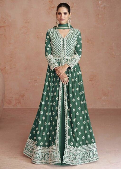 Green Georgette Anarkali Lehenga Suit