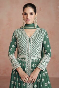 Alternative view of Green Georgette Anarkali Lehenga Suit