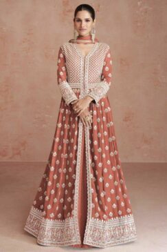 Orange Georgette Anarkali Lehenga Suit