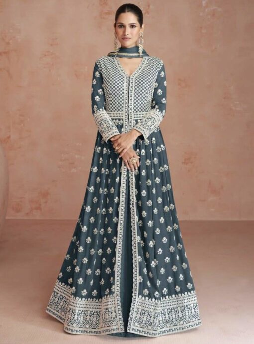 Grey Georgette Anarkali Lehenga Suit