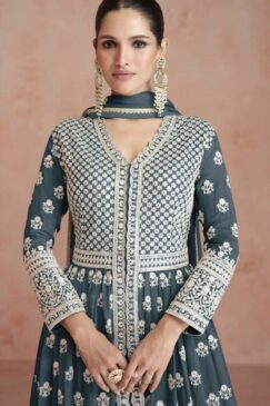 Alternative view of Grey Georgette Anarkali Lehenga Suit