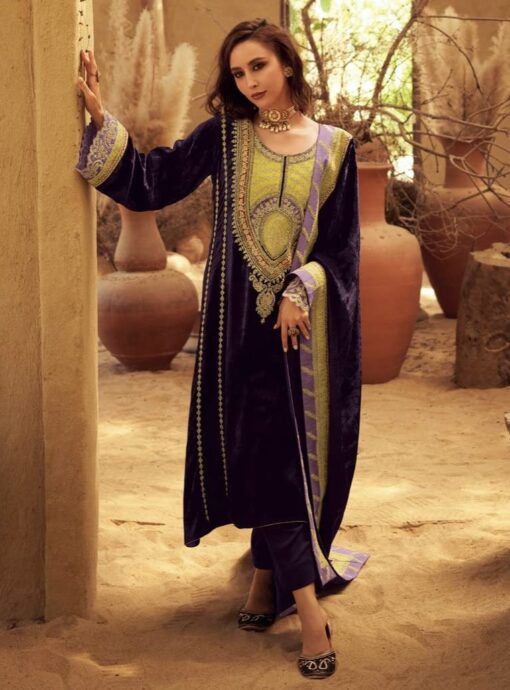 Purple Luxury Velvet Embroidered Pant Suit