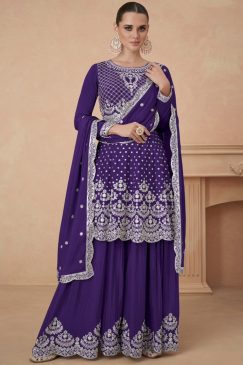 Purple Chinon Silk Designer Sharara Suit