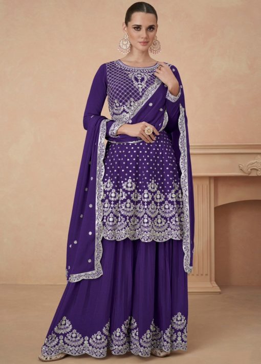 Purple Chinon Silk Designer Sharara Suit