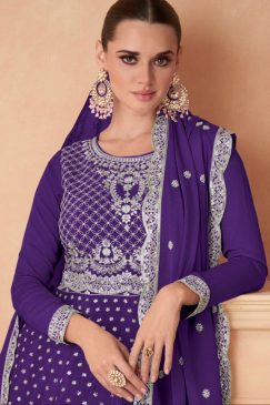 Alternative view of Purple Chinon Silk Designer Sharara Suit
