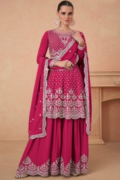 Pink Chinon Silk Designer Sharara Suit