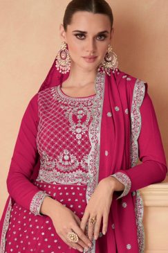 Alternative view of Pink Chinon Silk Designer Sharara Suit