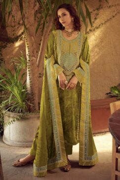 Lime Green Luxury Velvet Embroidered Pant Suit