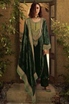 Green Luxury Velvet Embroidered Pant Suit
