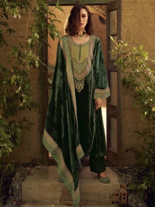 Green Luxury Velvet Embroidered Pant Suit