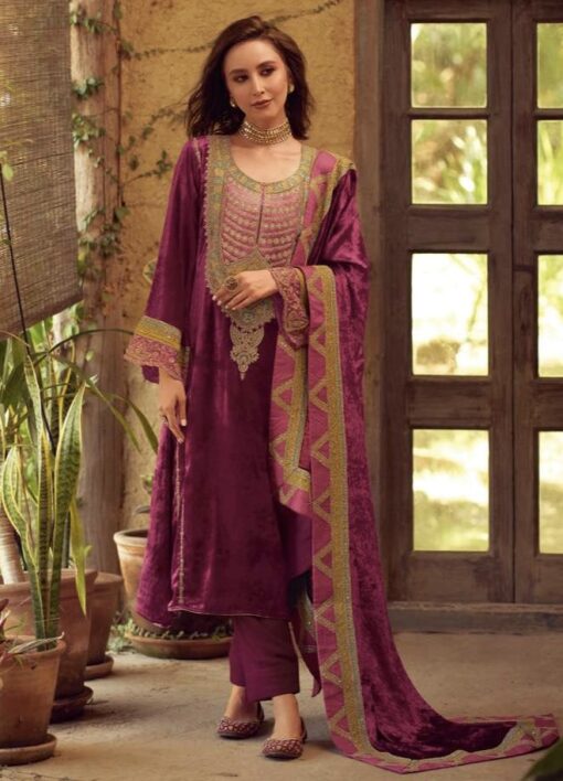 Pink Luxury Velvet Embroidered Pant Suit