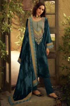 Teal Luxury Velvet Embroidered Pant Suit