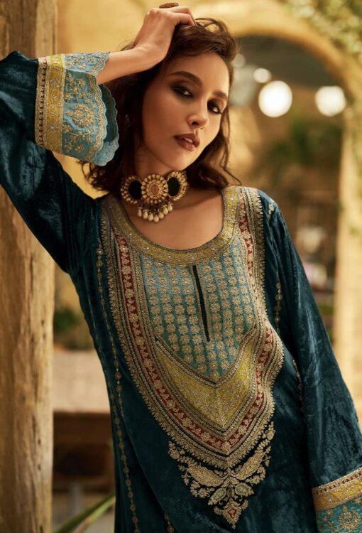Teal Classy Designer Semi-Stitched Pant Suit With Embroidery Work