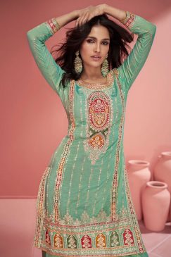 Alternative view of Light Green Embroidered Palazzo Suit