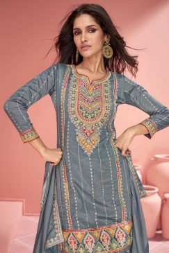 Alternative view of Grey Embroidered Palazzo Suit