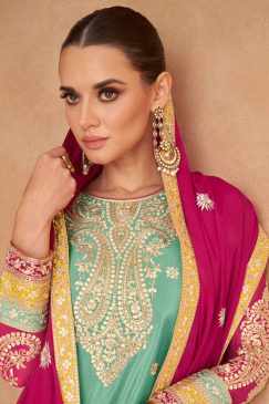 Alternative view of Turquoise Embroidered Festive Wear Palazzo Suit