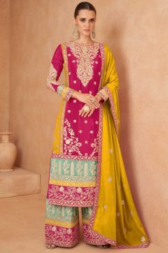 Pink Embroidered Festive Wear Palazzo Suit