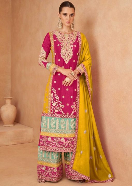 Pink Embroidered Festive Wear Palazzo Suit