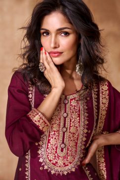 Alternative view of Maroon Embroidered Festive Wear Palazzo Suit