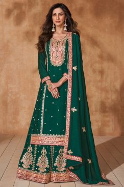 Green Embroidered Festive Wear Palazzo Suit
