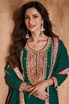 Alternative view of Green Embroidered Festive Wear Palazzo Suit