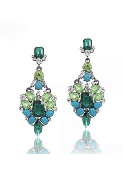 Sea Green Crystal Drop Statement Earrings