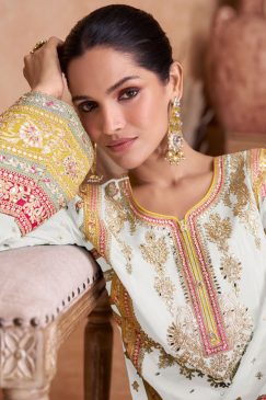 Alternative view of White Embroidered Chinon Palazzo Pant Suit